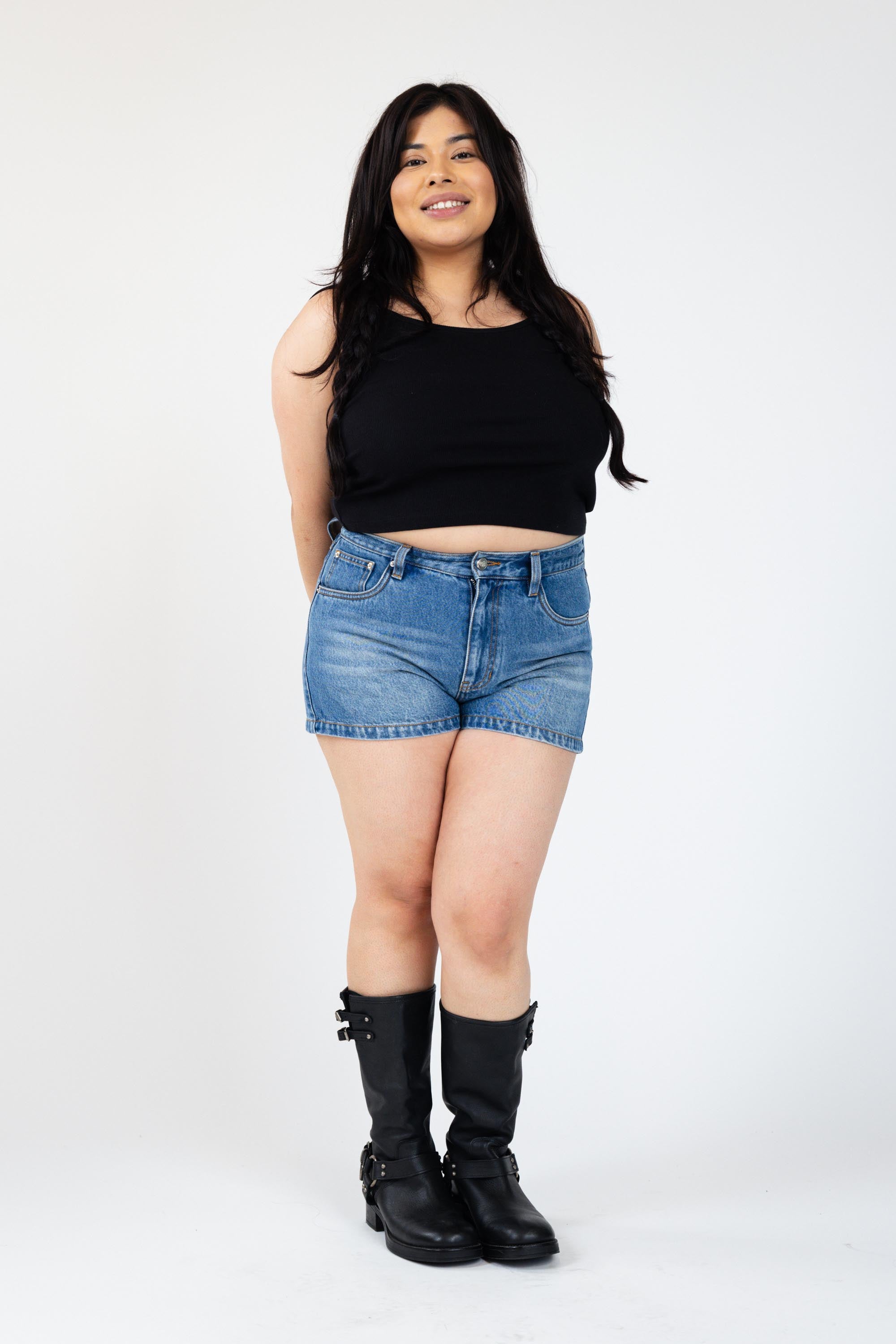 Zoe Mid-Rise Denim Mini Shorts