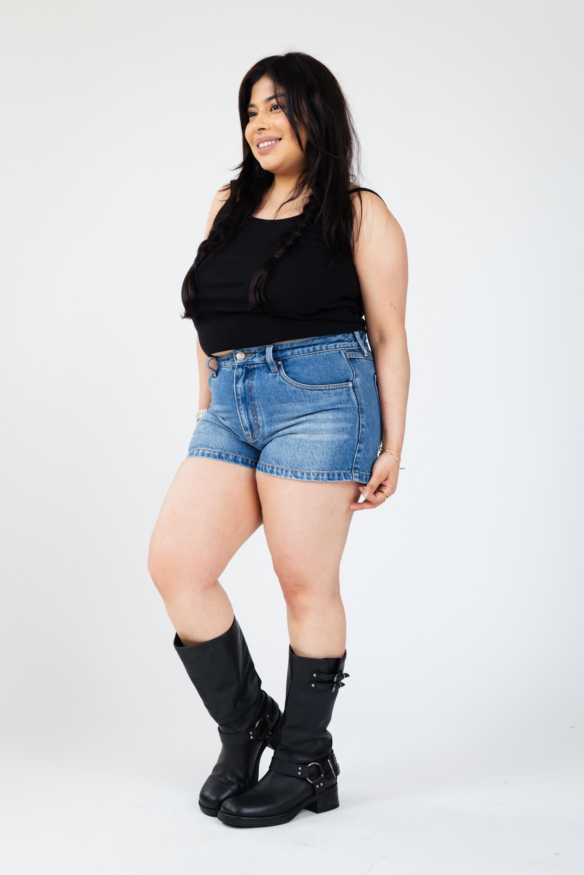 Zoe Mid-Rise Denim Mini Shorts