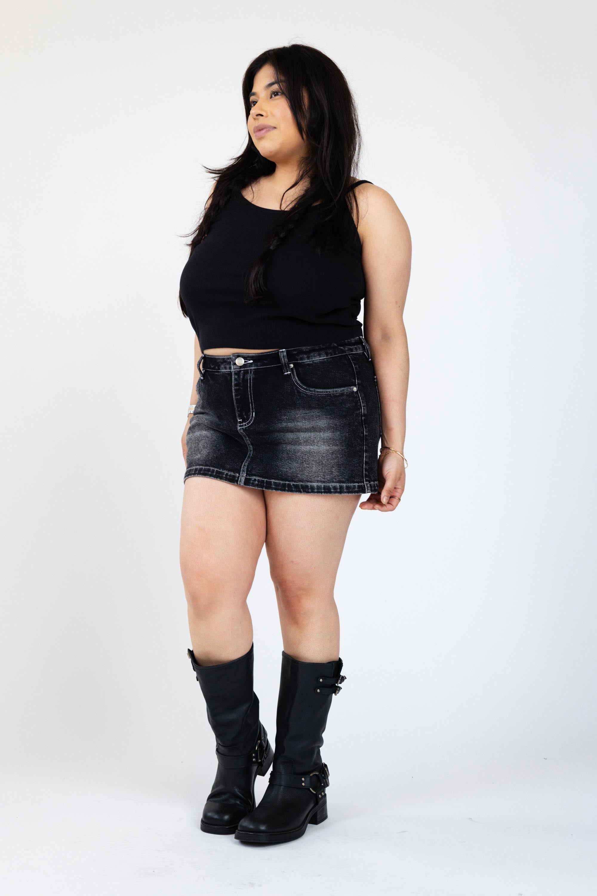 Mia Denim Mini Skort - Black