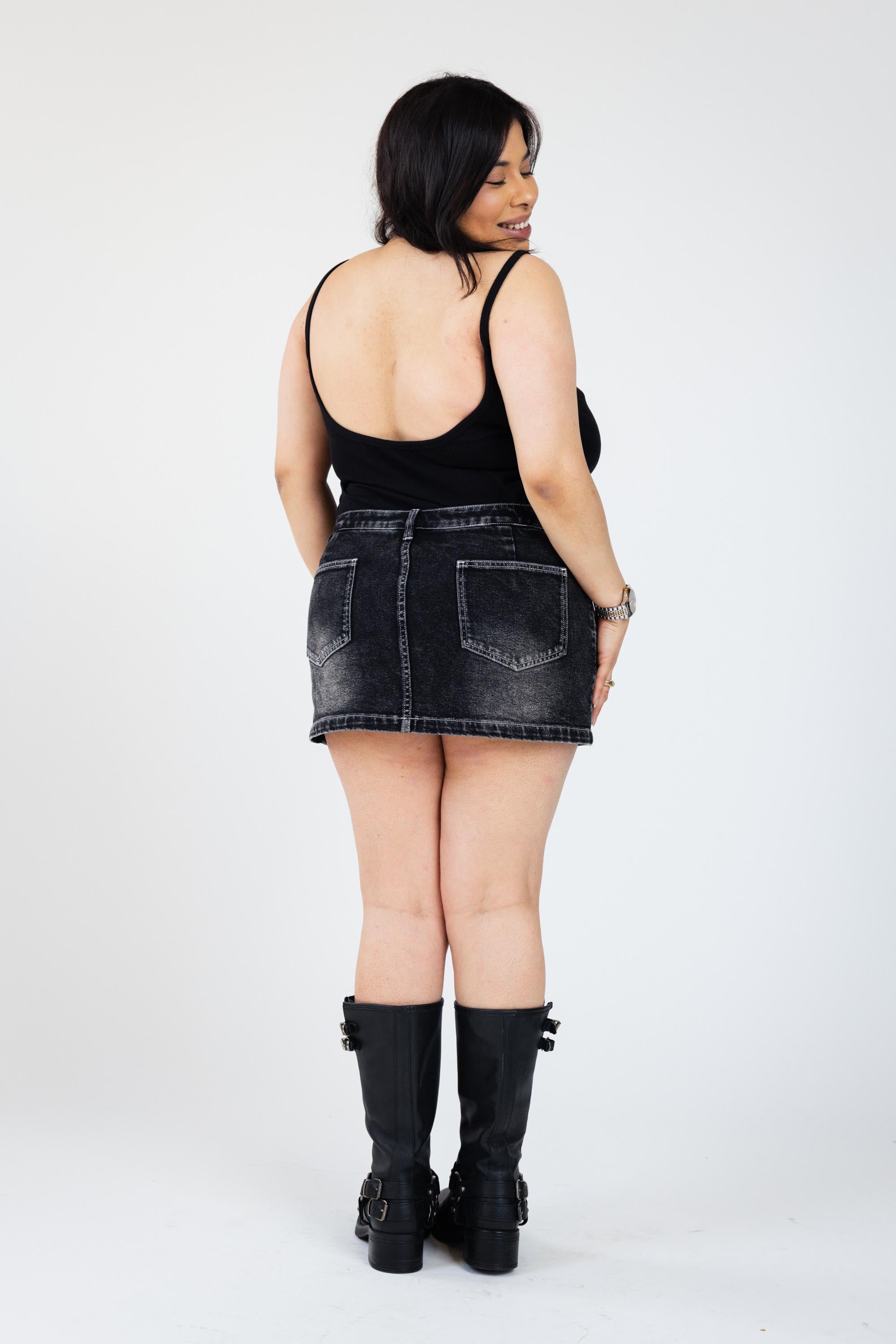 Mia Denim Mini Skort - Black