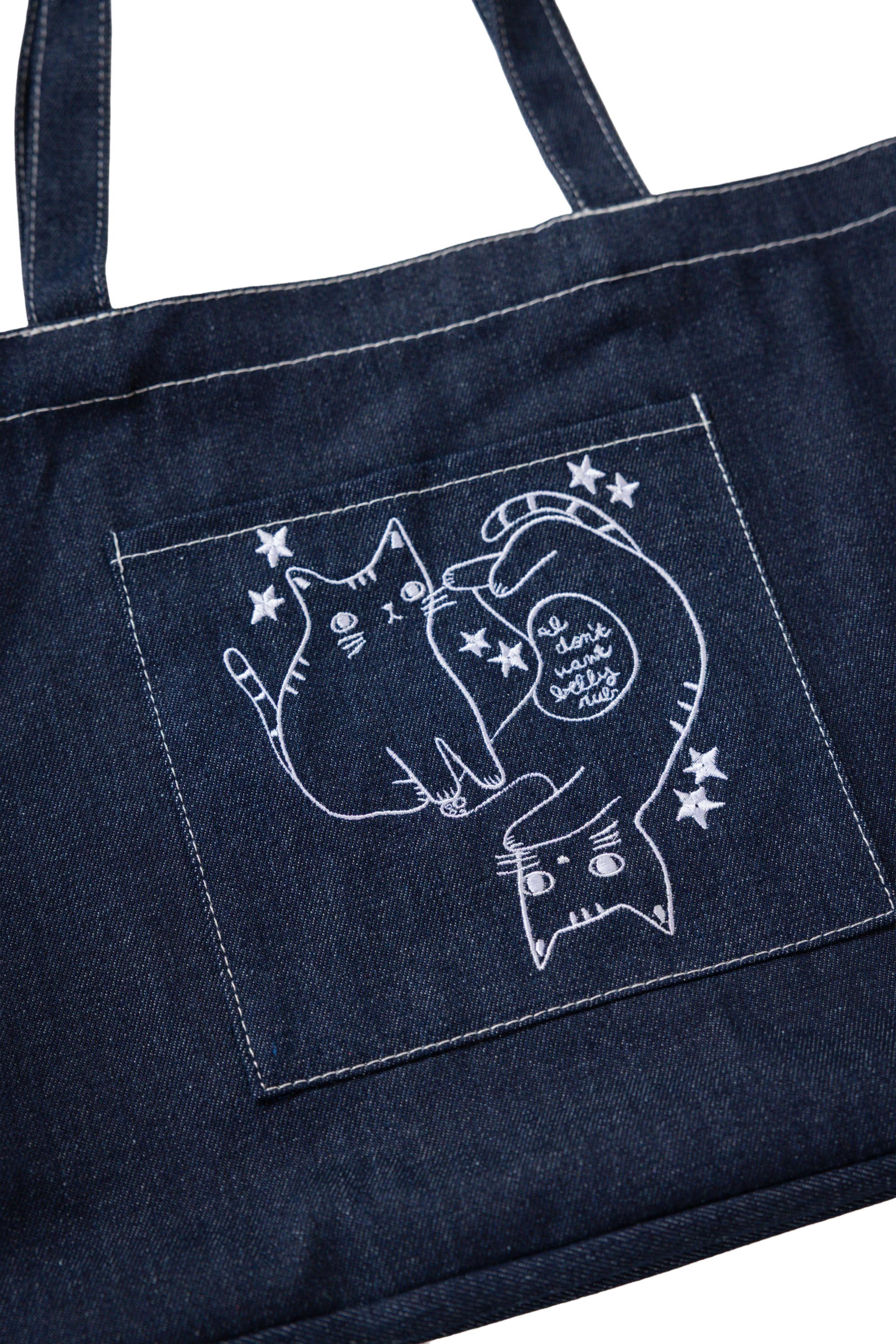 Kitty Denim Tote Bag