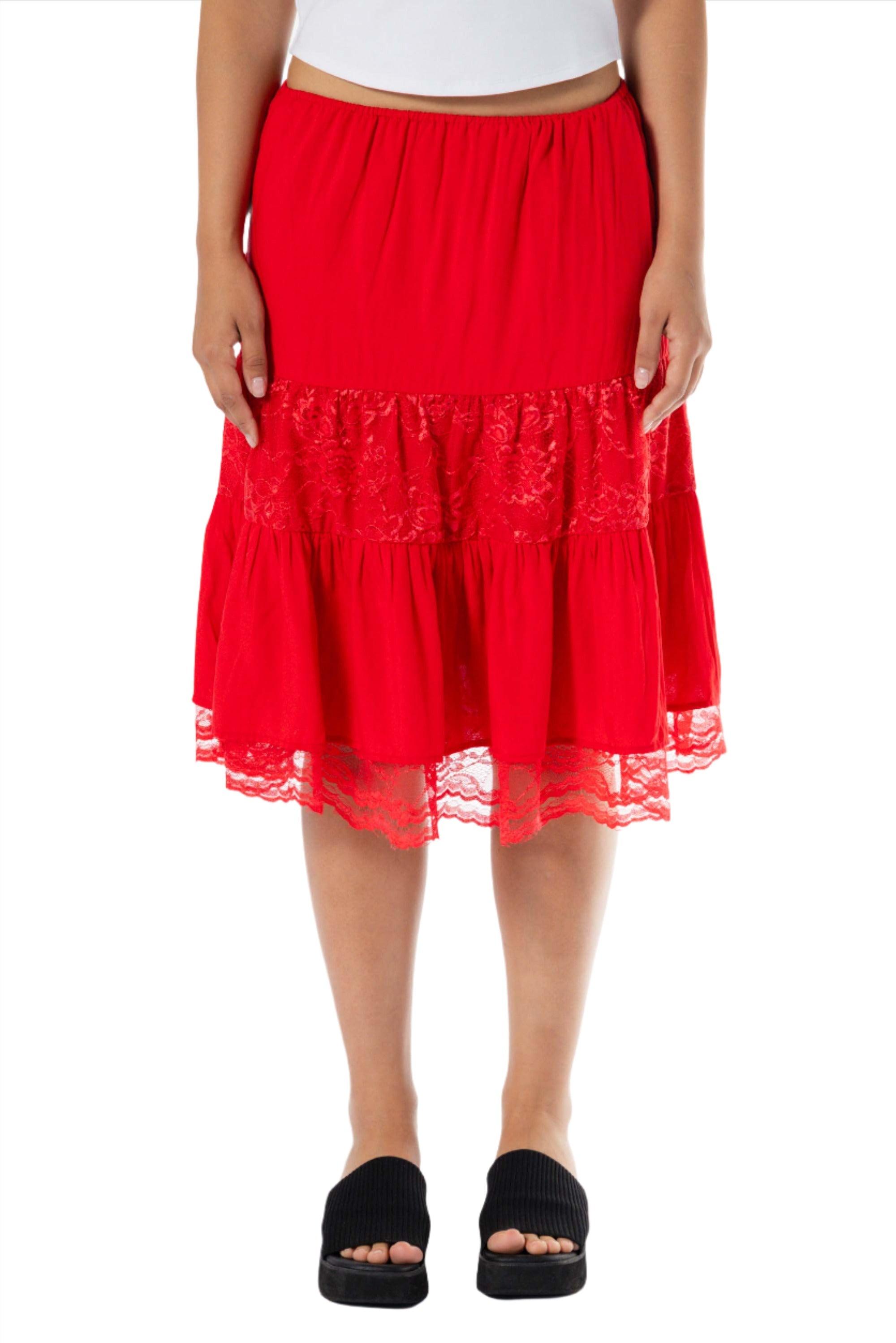 Estella Lace Midi Skirt in Red - Eight Cats