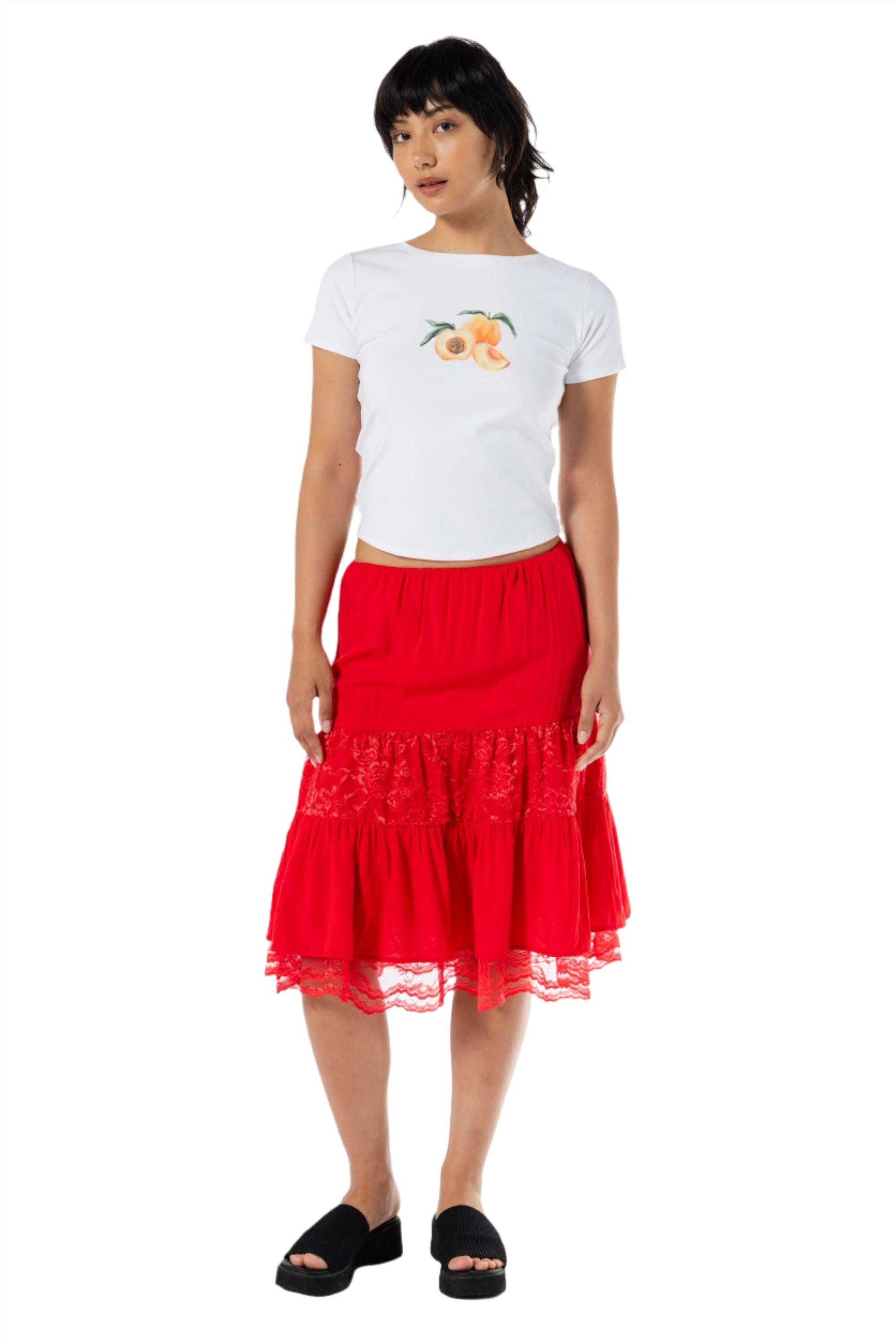 Estella Lace Midi Skirt in Red - Eight Cats