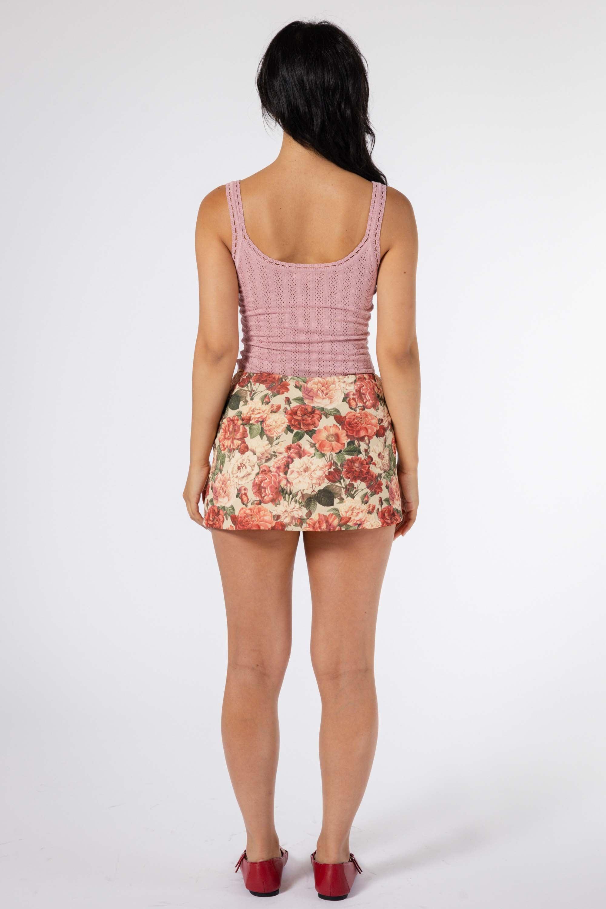 Hyacinth Floral Print Skort in Rose - Eight Cats