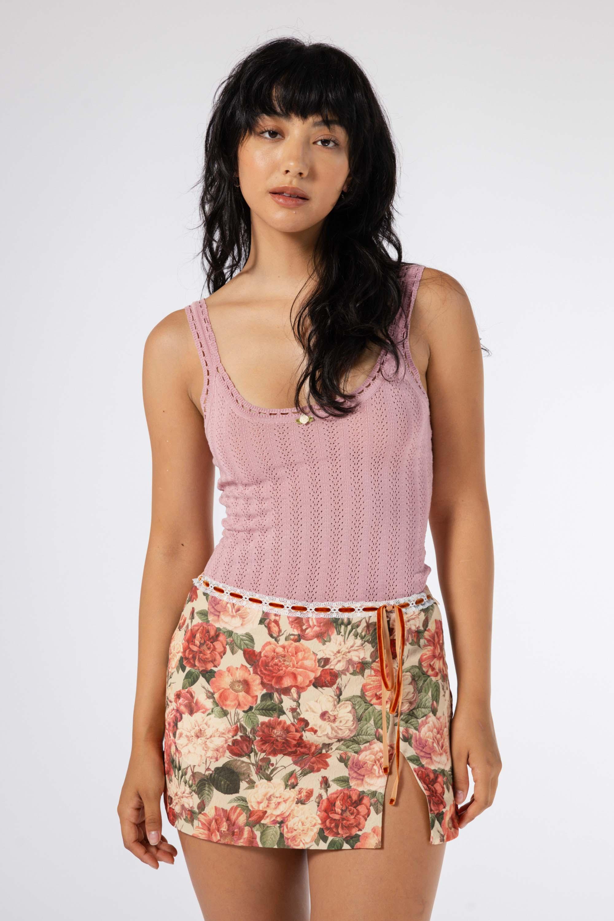 Hyacinth Floral Print Skort in Rose - Eight Cats