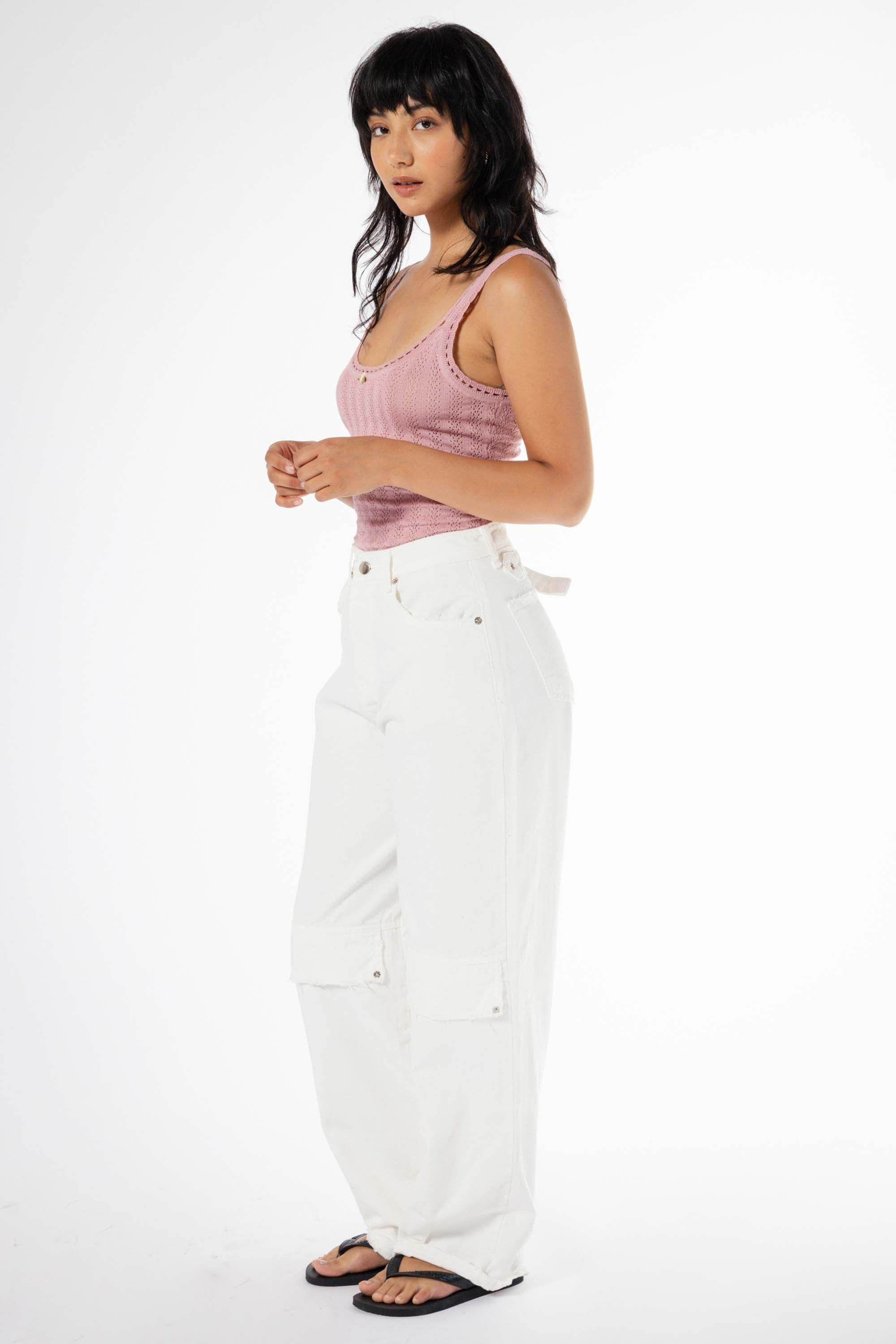 Eve Buckle Jeans in White - Eight Cats