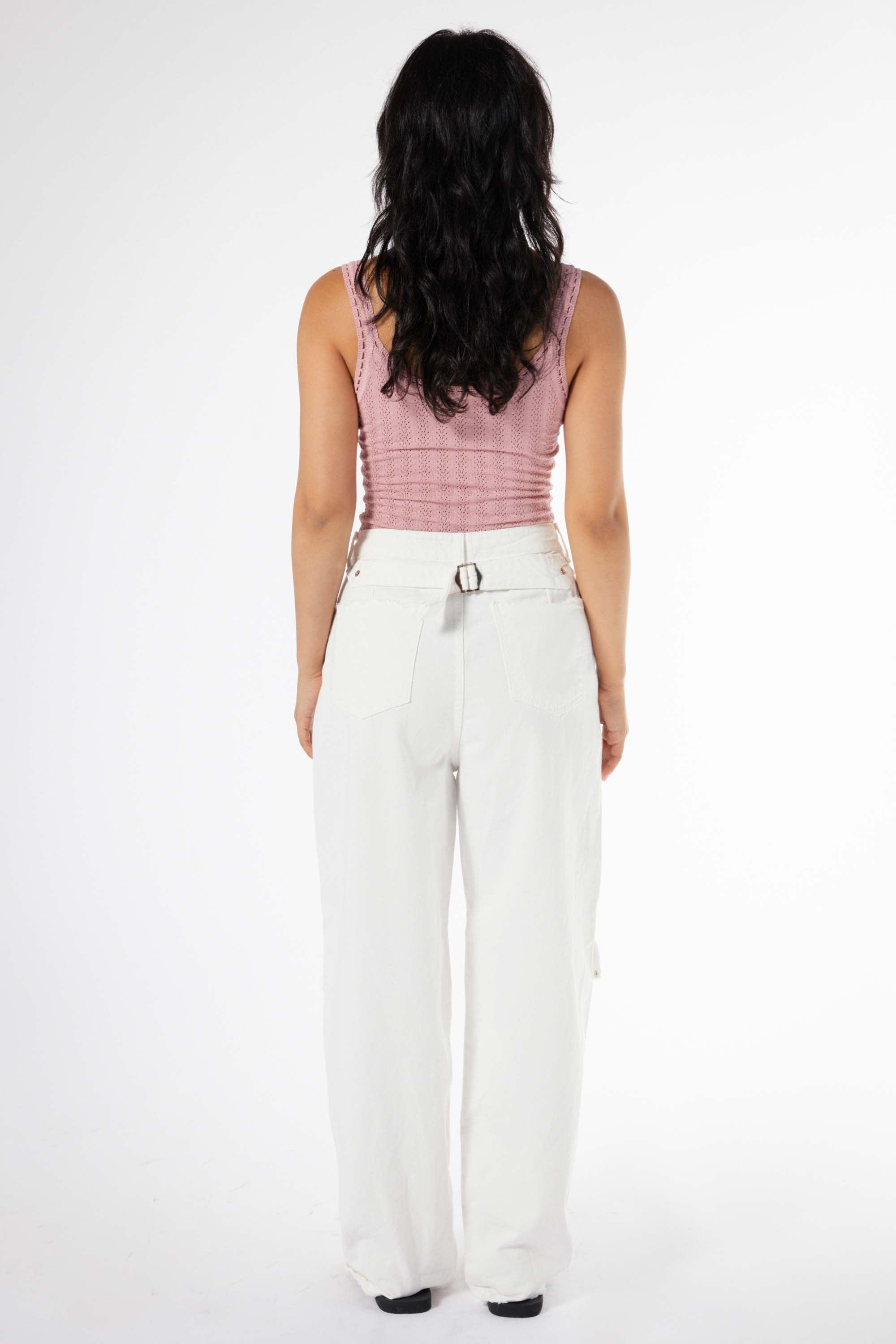 Eve Buckle Jeans in White - Eight Cats