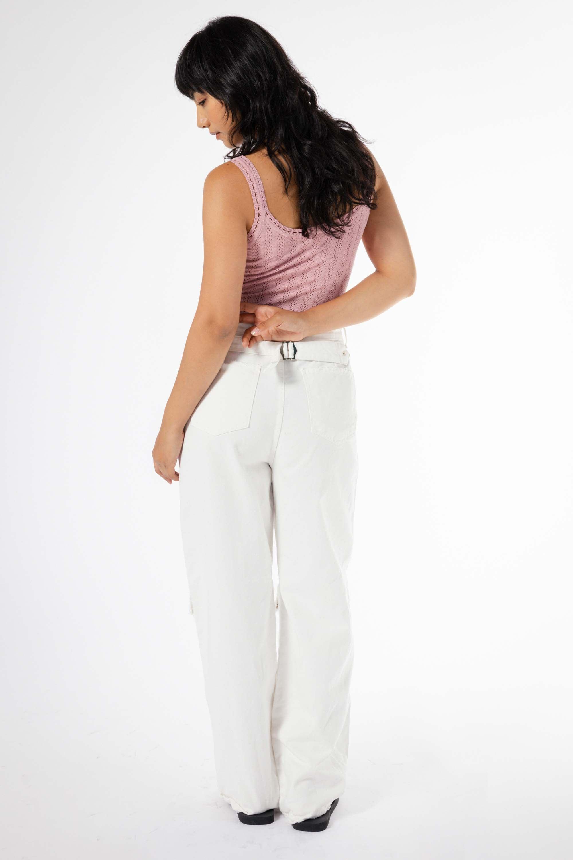 Eve Buckle Jeans in White - Eight Cats