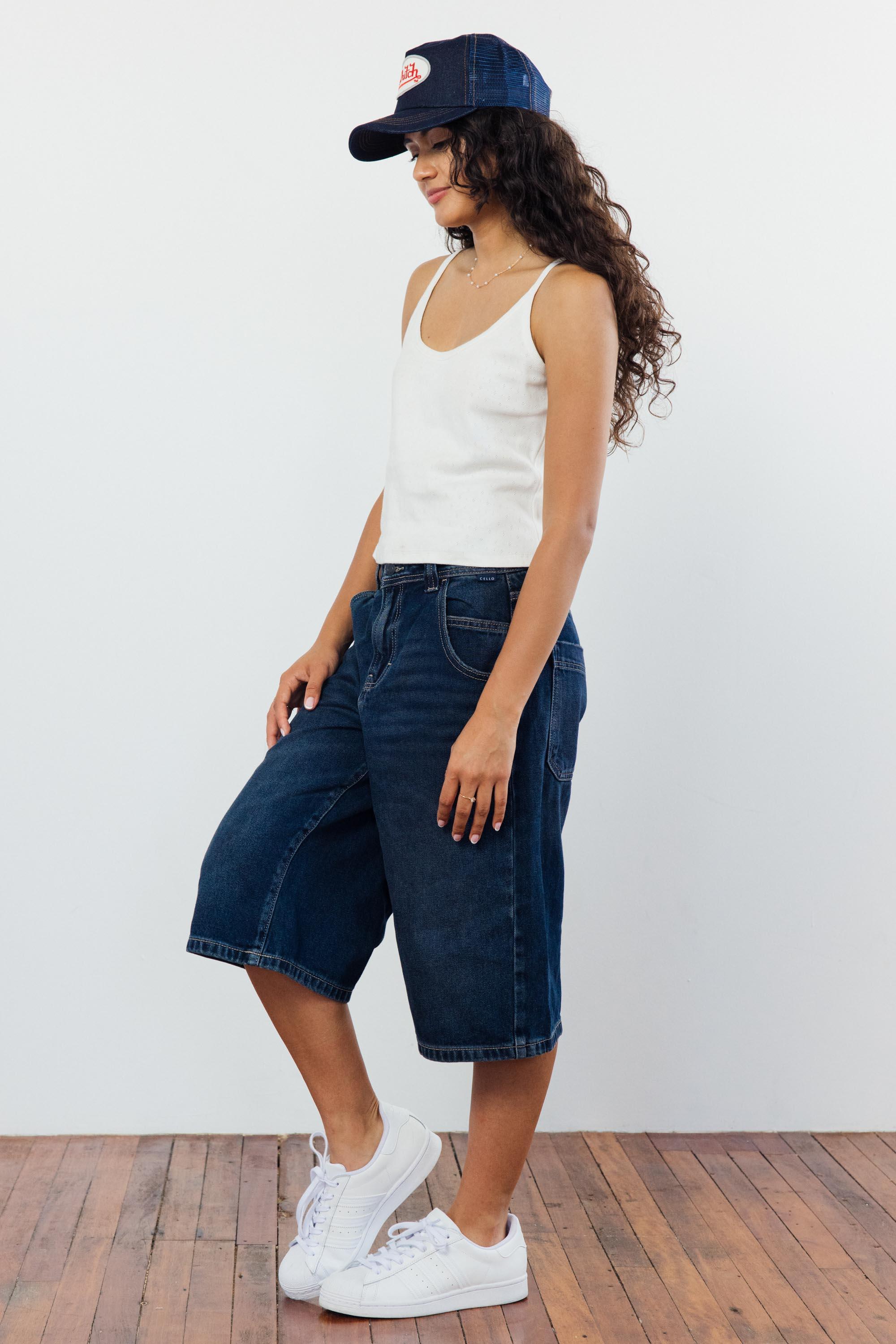 Mazy Low-Rise Denim Bermuda Shorts - Eight Cats