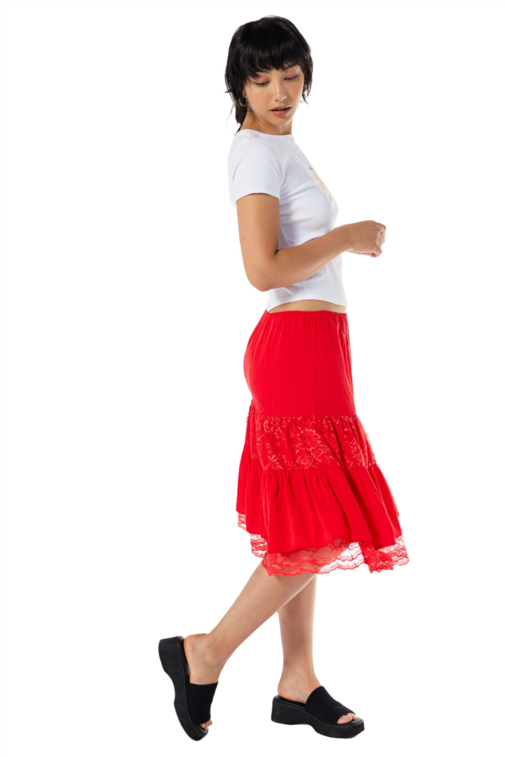 Estella Lace Midi Skirt in Red - Eight Cats