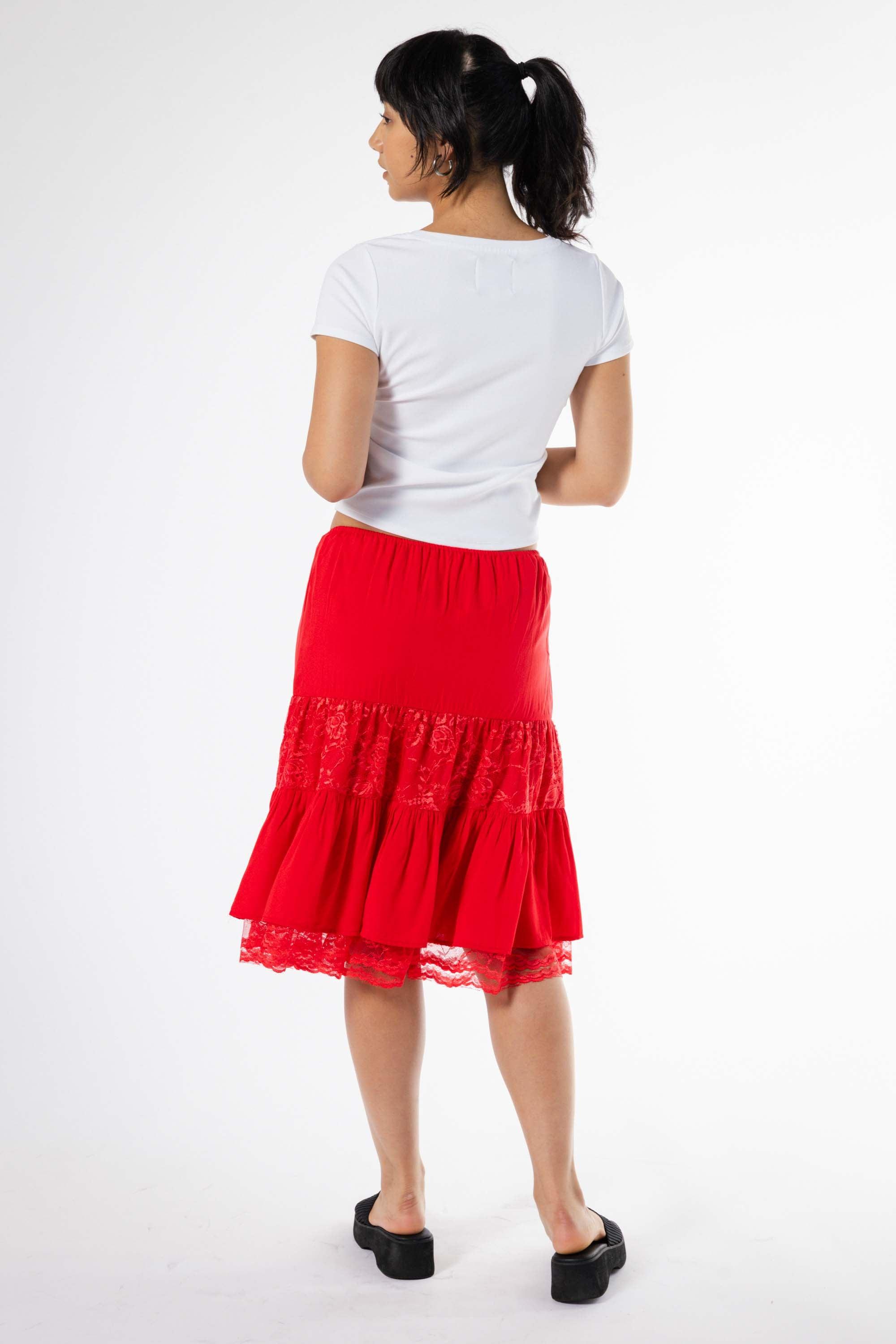 Estella Lace Midi Skirt in Red - Eight Cats