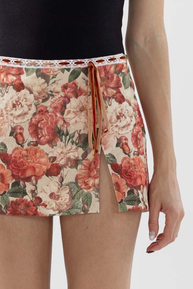 Hyacinth Floral Print Skirt in Rose - Eight Cats