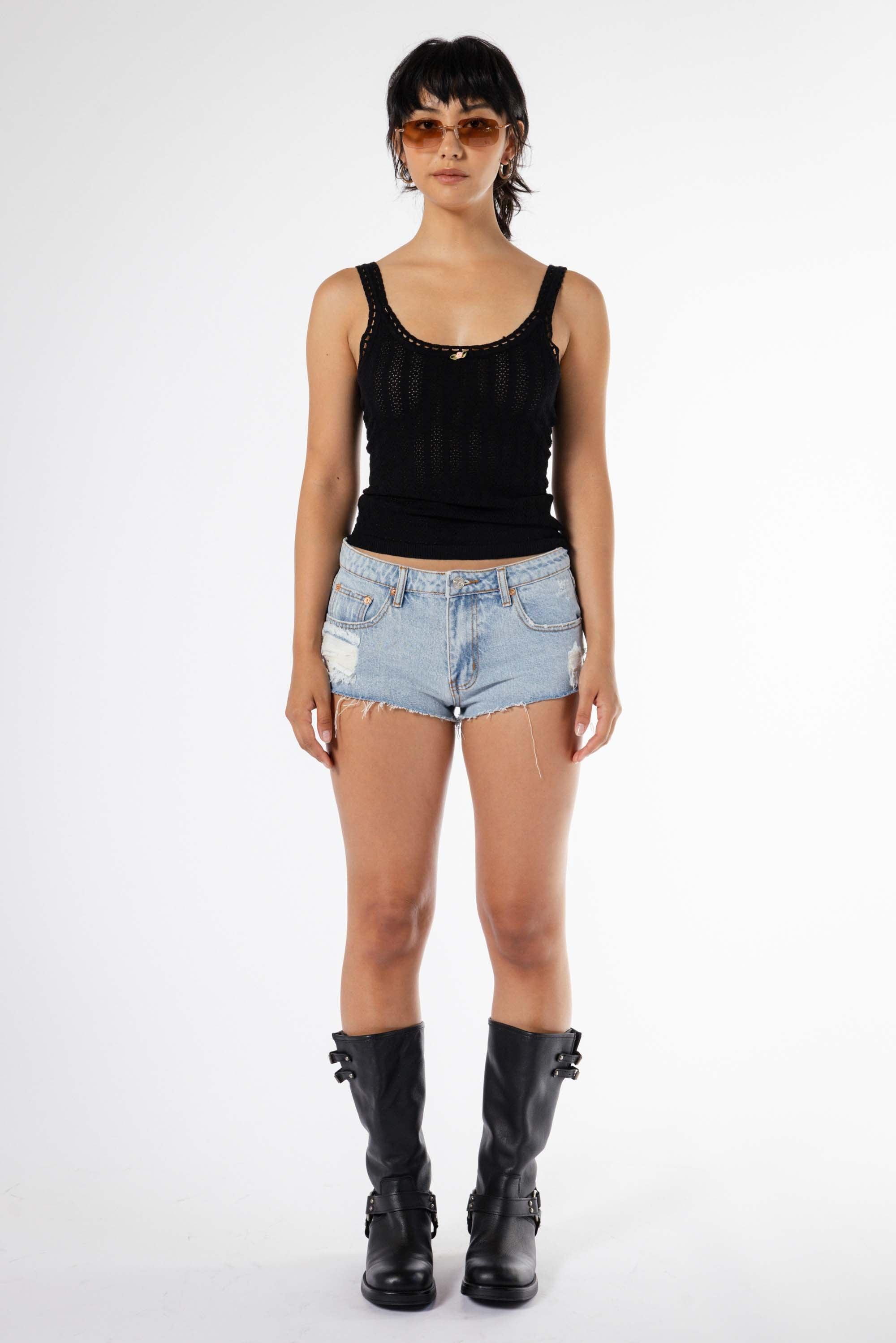 Jane Eyelet Tank Top in Black - Eight Cats