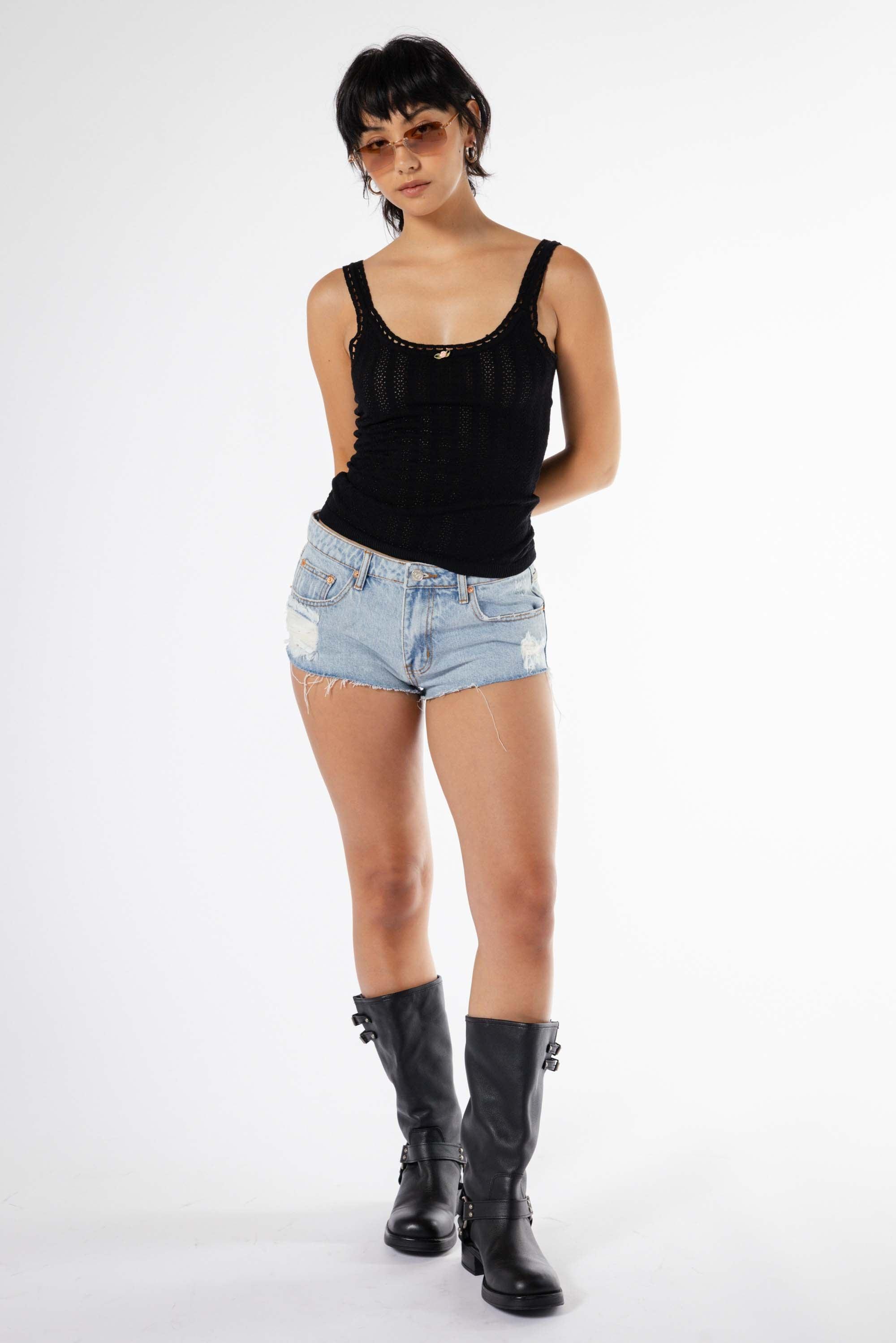 Jane Eyelet Tank Top in Black - Eight Cats