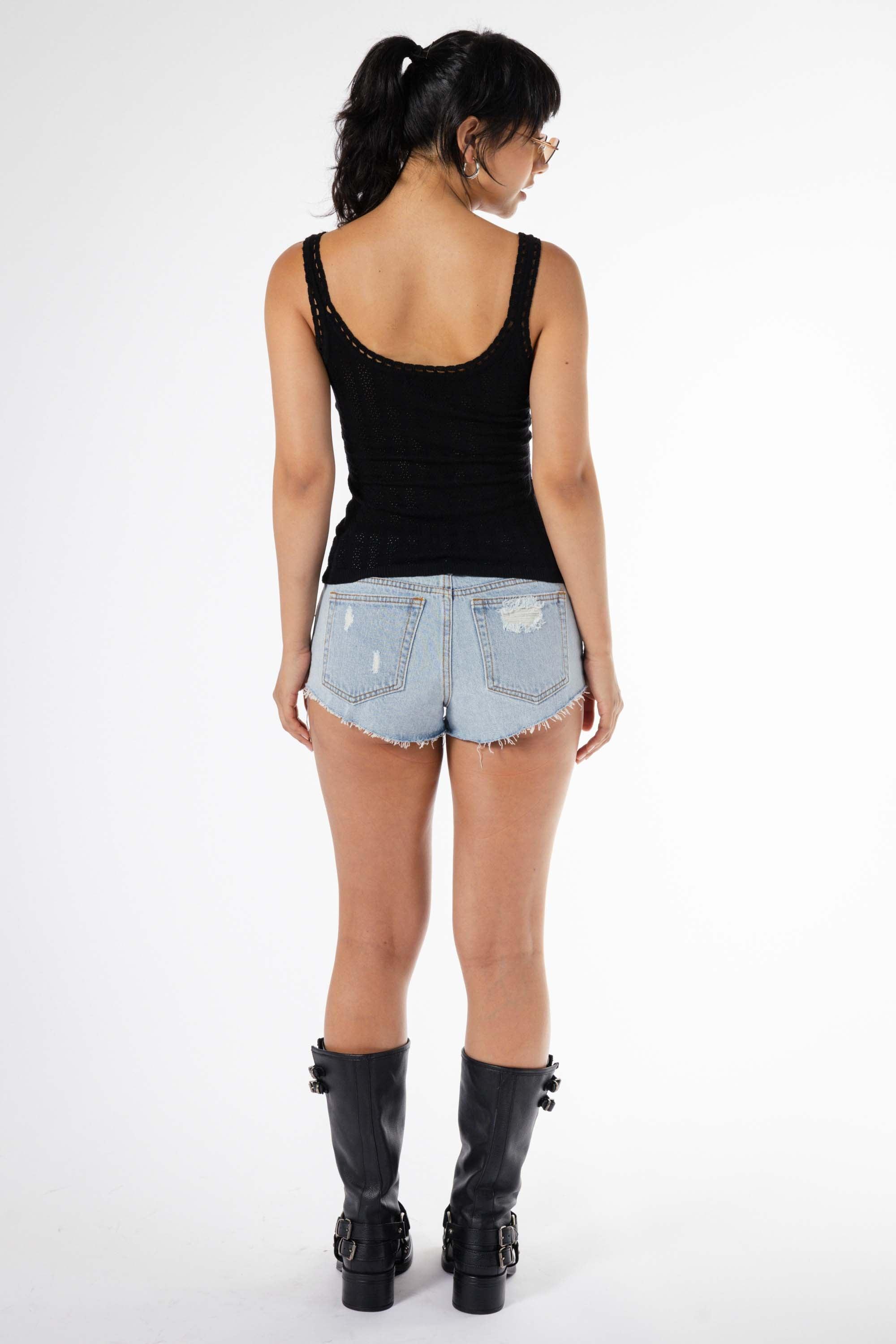 Jane Eyelet Tank Top in Black - Eight Cats