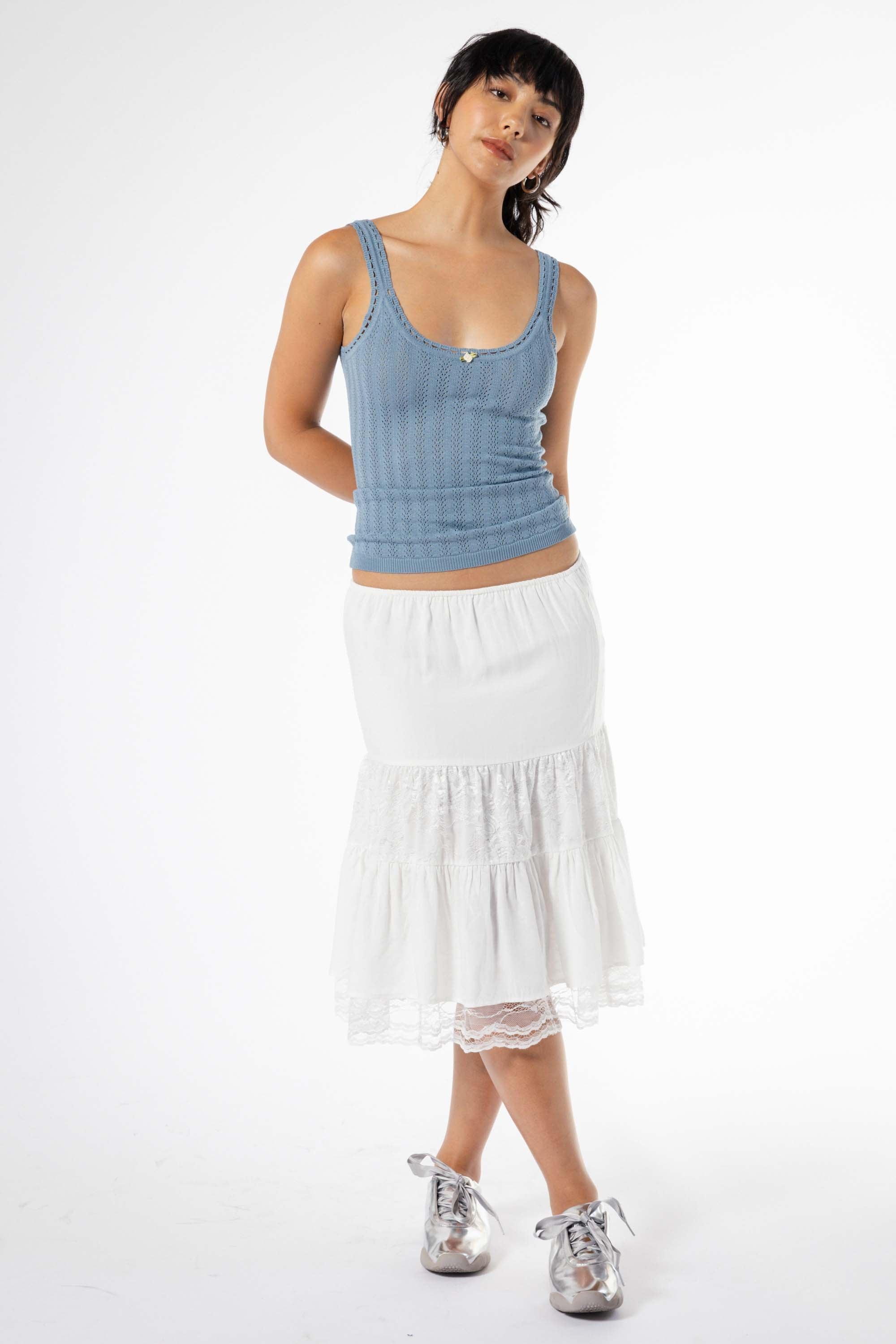 Jane Eyelet Tank Top in Blue - Eight Cats