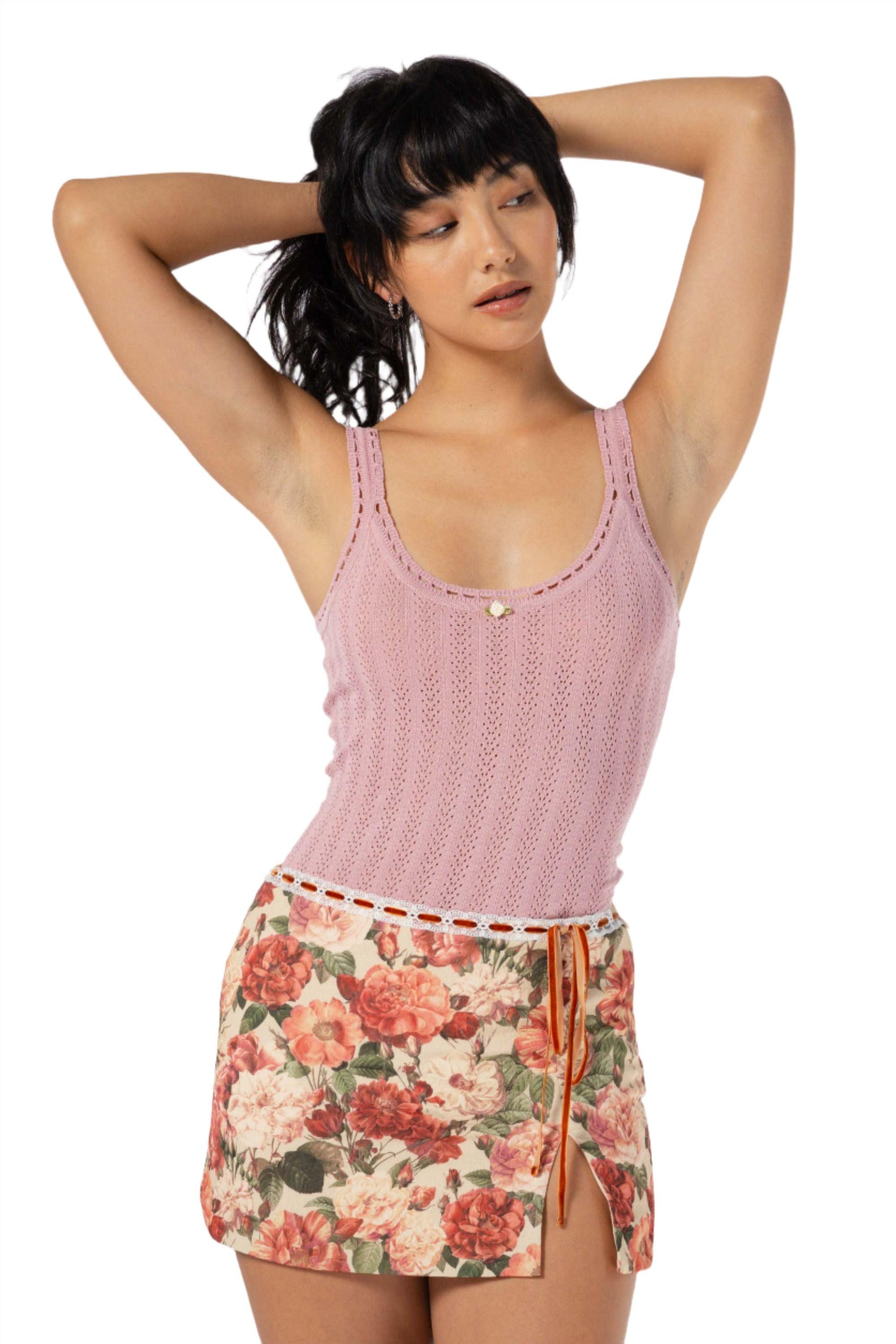 Jane Eyelet Tank Top in Pink - Eight Cats