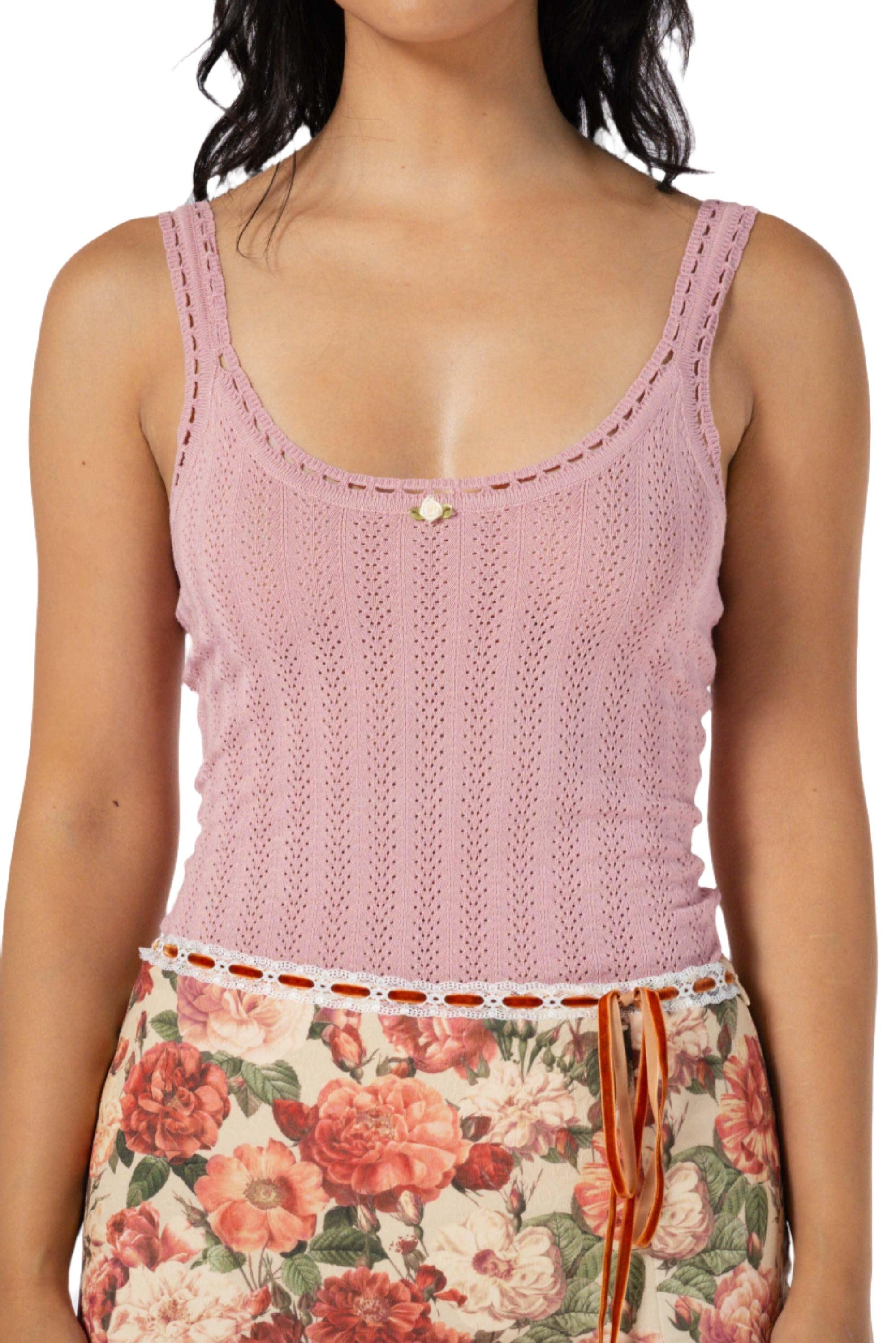 Jane Eyelet Tank Top in Pink - Eight Cats