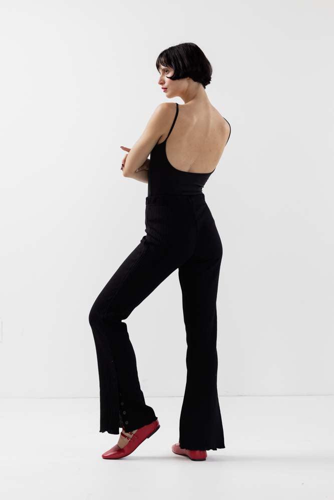 Kylie Button Boot Cut Pants in Black - Eight Cats