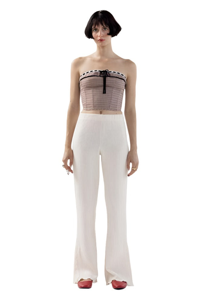 Kylie Button Boot Cut Pants in Ivory - Eight Cats