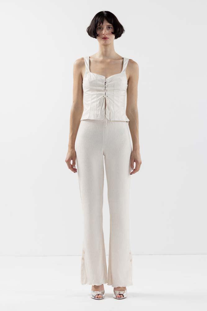 Kylie Button Boot Cut Pants in Ivory - Eight Cats