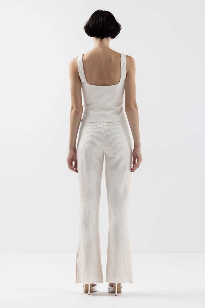 Kylie Button Boot Cut Pants in Ivory - Eight Cats