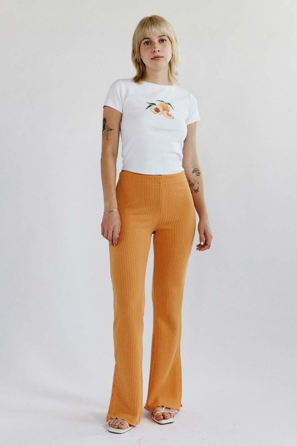 Kylie Button Boot Cut Pants in Orange - Eight Cats