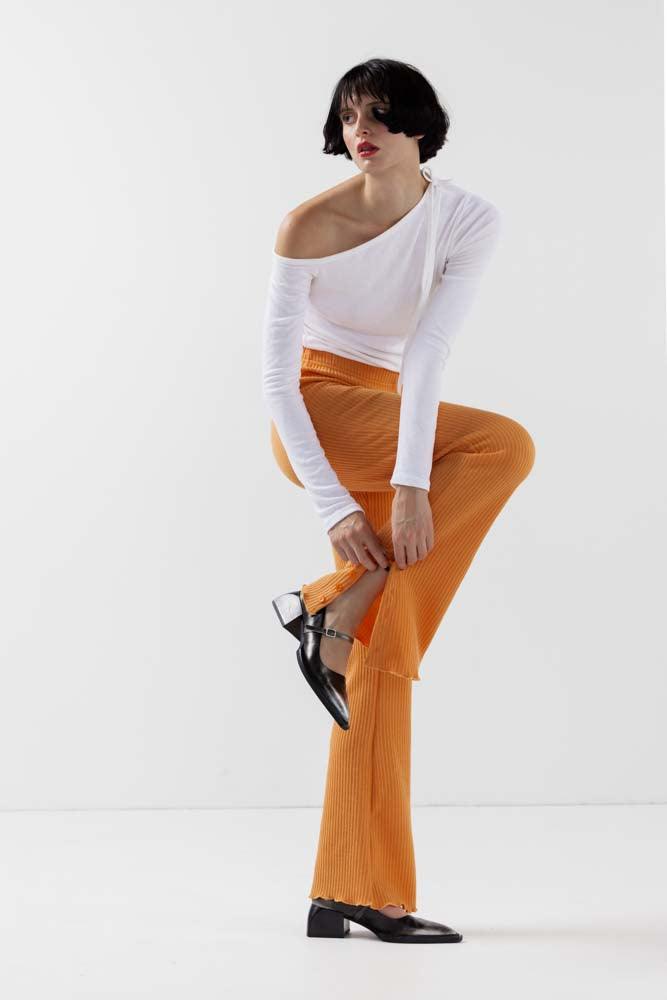 Kylie Button Boot Cut Pants in Orange - Eight Cats