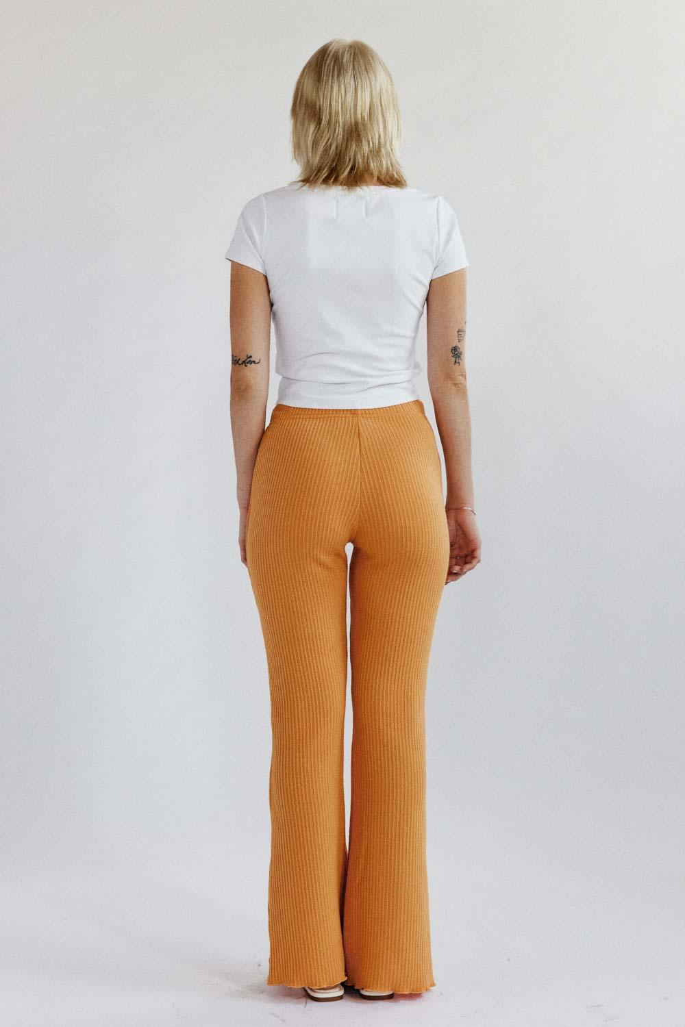 Kylie Button Boot Cut Pants in Orange - Eight Cats